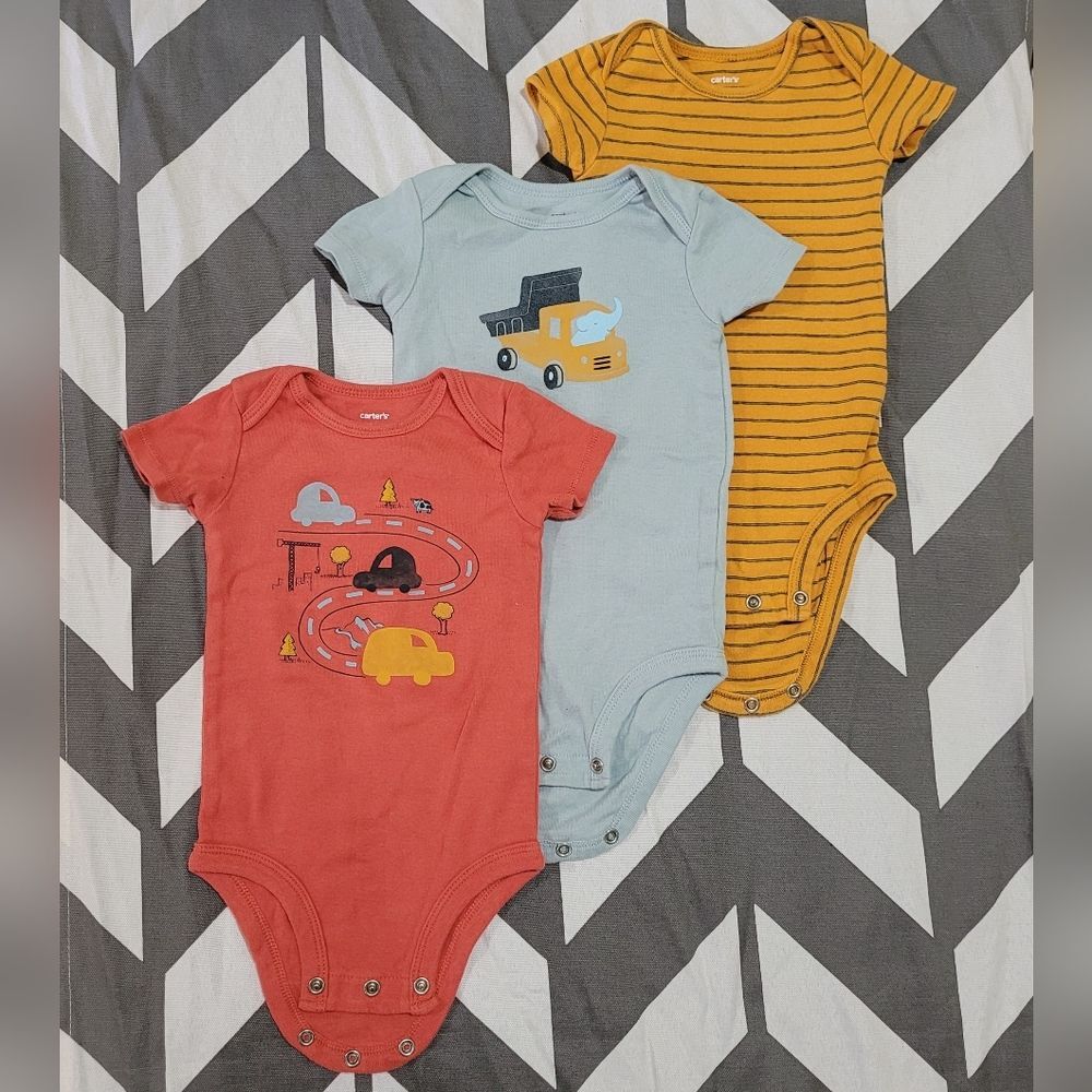 Carters Size 9 Months Orange Blue Yellow 3 Onesie Bundle